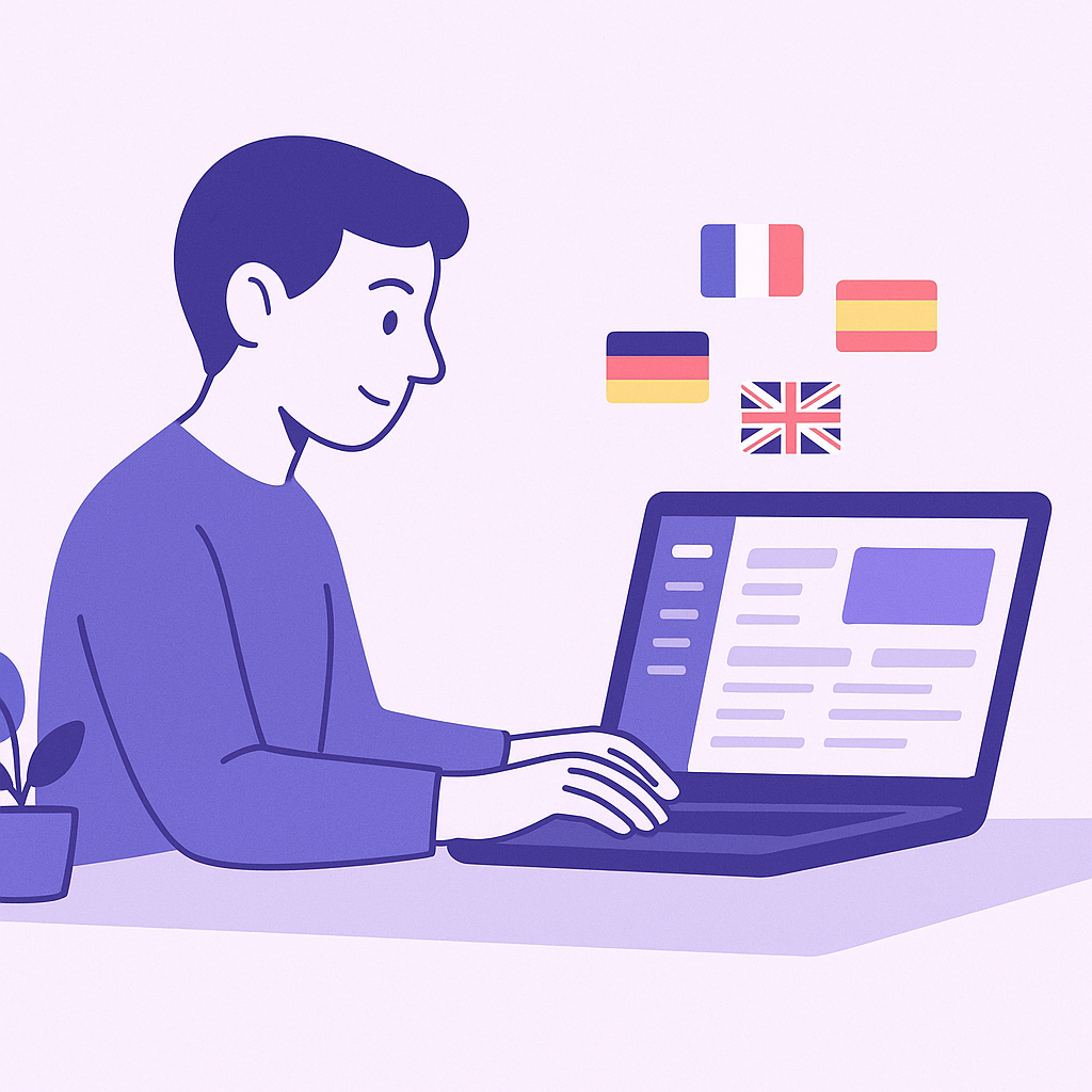Translate Craftを使ってWordPress管理画面を操作している人のイラスト